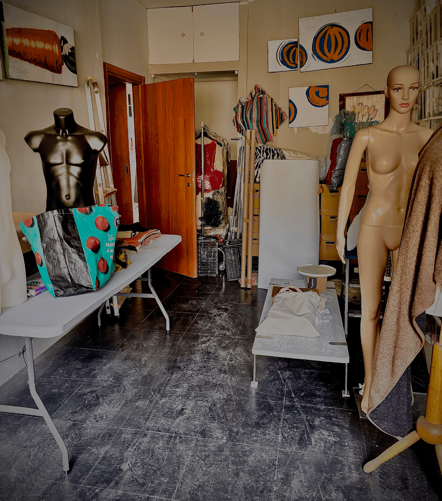 Living room with dark gray corner sofa and coffee table