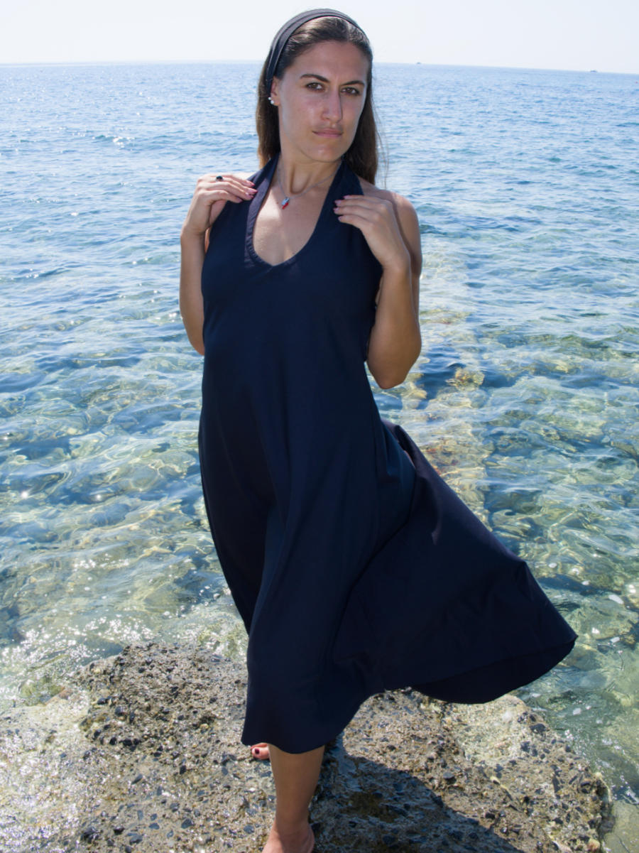 cristina indossare india midi blu dress