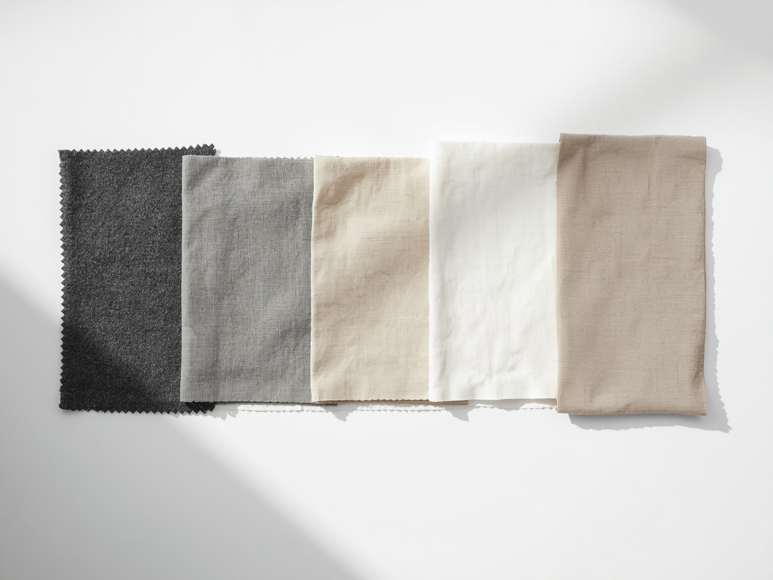 Swatches of wool, linen and organic cotton laid side by side