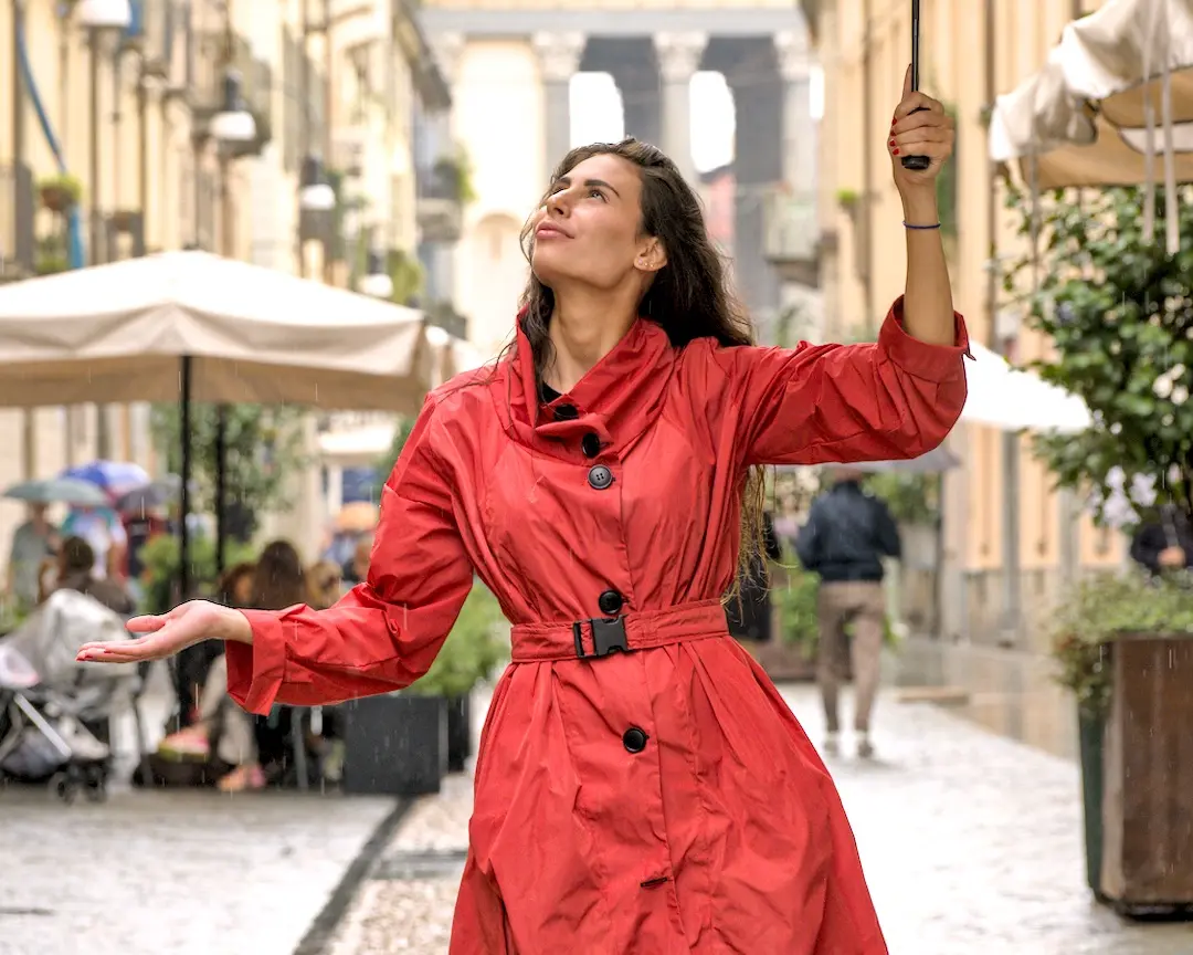red trench coat